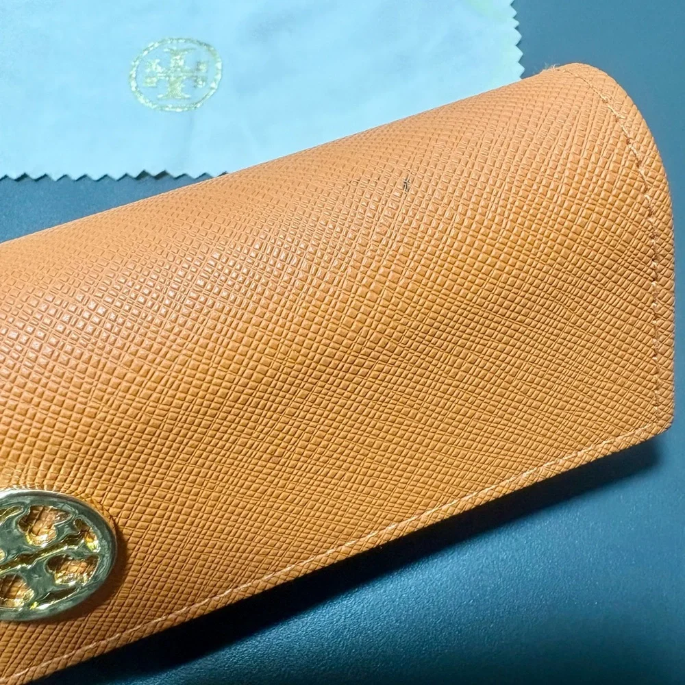 TORY BURCH Burgundy and Tortoise Eyeglasses with Orange Case
